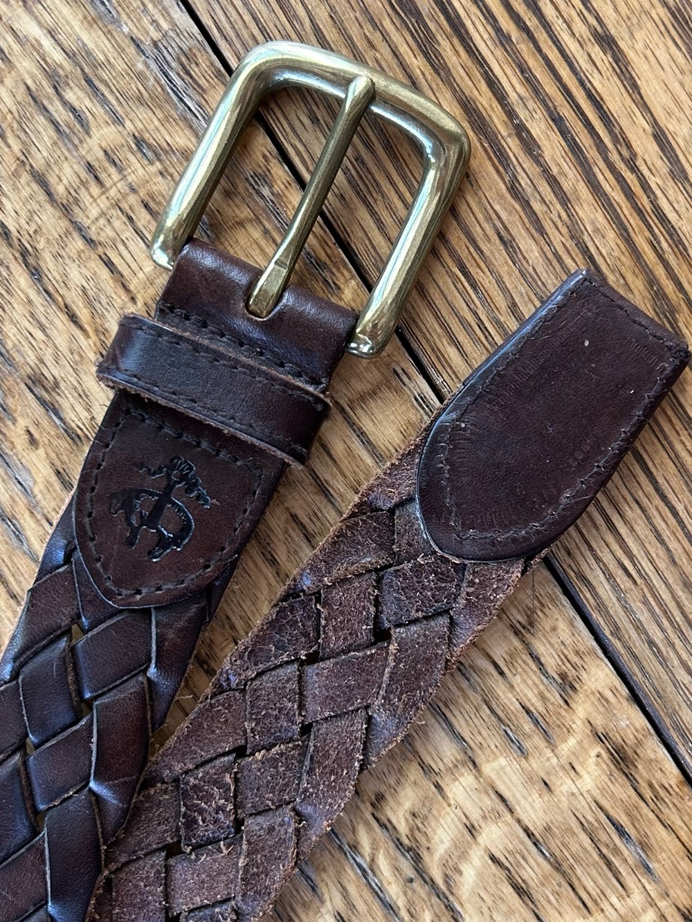 Brooks Brothers Brown Braided Leather Belt with Brass Buckle